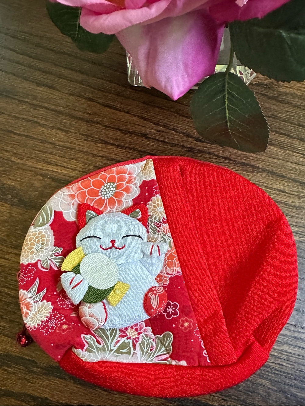 Japanese Chirimen cat zippered pouch